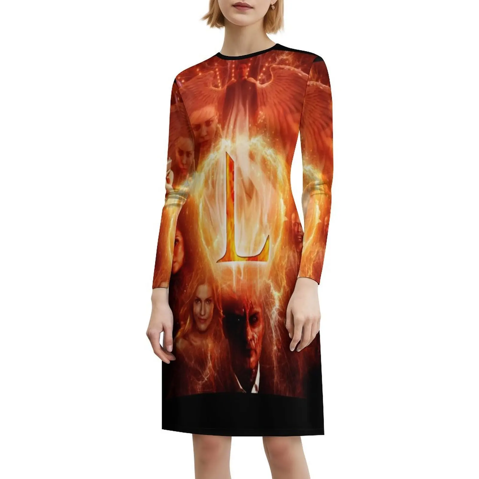 لوسيفر كاست ملصق المرأة الشارع الشهير فستان الحفلات العصرية طباعة ملابس النادي للإناث لوسيفر توم إليس الشيطان الملاك كريستين