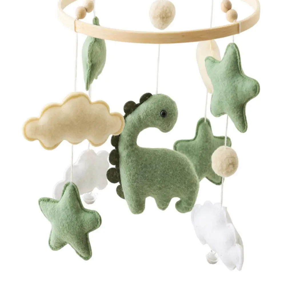 Baby Crib Mobile Dinosaur Cloud Stars Nursery Decor Handmade Felt Hanging Bed Bell for Newborns Boys Girls