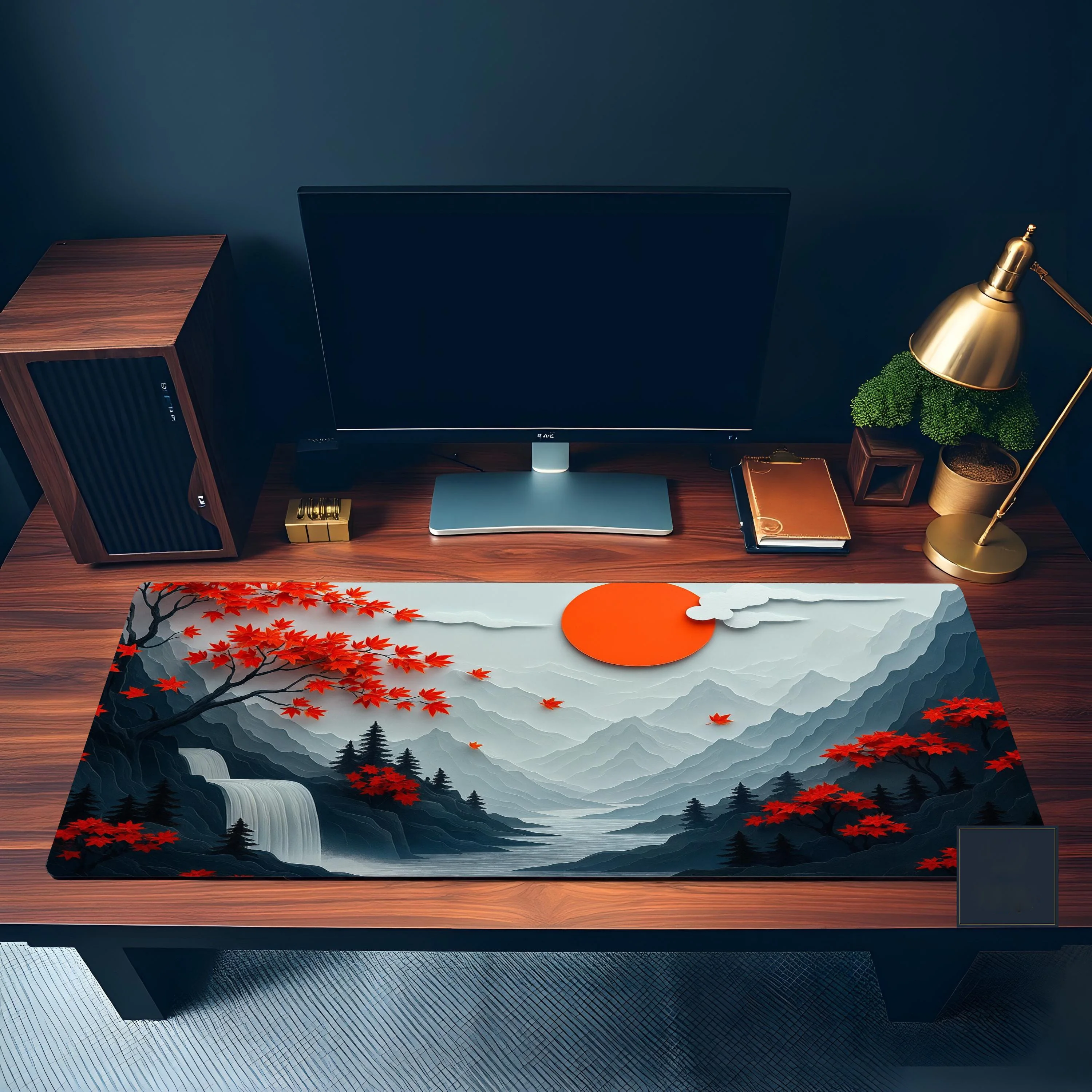Red Maple Waterfall Desk Mat, Non-slip Waterproof Mouse Pad, Cute Gaming Desktop Decoration Mat, Perfect Gift for Friends.