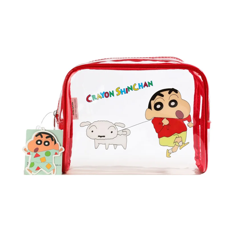 Bandai Cartoon Crayon Shin Chans Large Capacity Transparent Cosmetic Bag Kawaii Pen Case Portable Toiletries Storage Bag