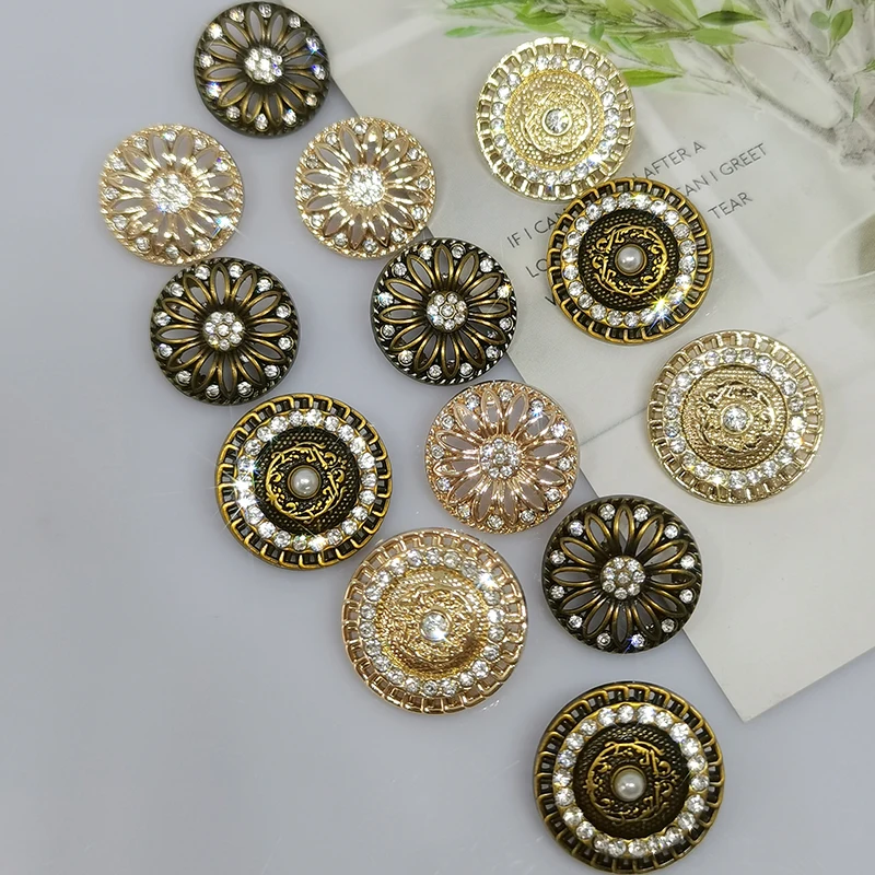 17.5/20/23MM Vintage Luxury Rhinestone Metal Round Buttons Of Clothing Wholesale High Quality Button Makers Crafts Sewing DIY