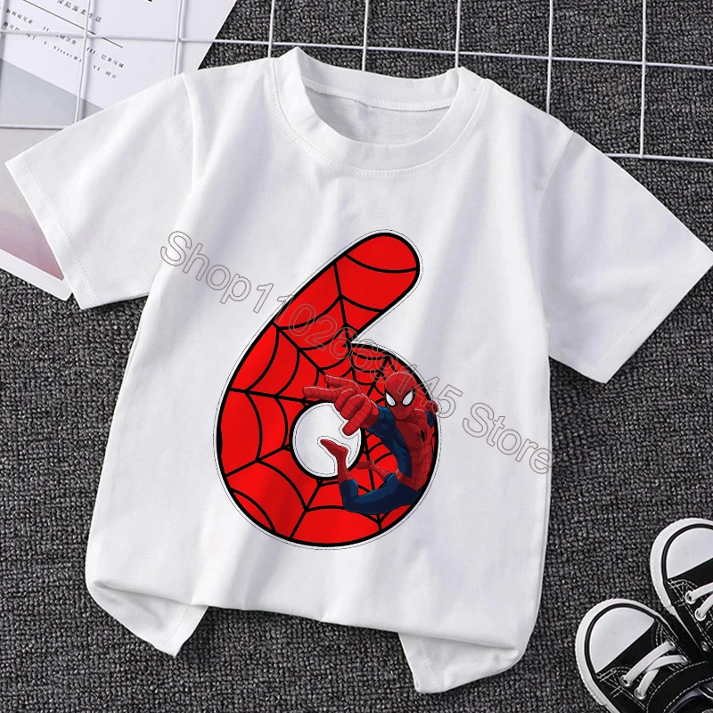 Spiderman Children T-Shirts Birthday Number 1-10 Marvel Cartoon T Shirt Boys Girls Casual Short Sleeved Tops Summer Kids Clothes