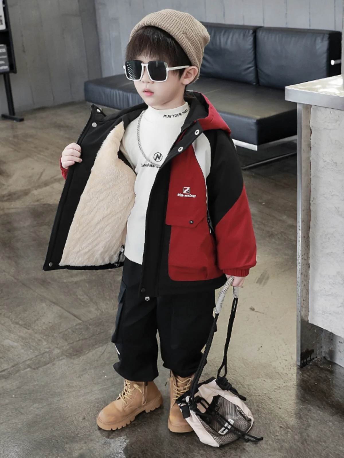 

Утепленная флисовая парка для мальчиков: водонепроницаемая зимняя куртка с капюшоном, молодежная хлопковая одежда для подростков