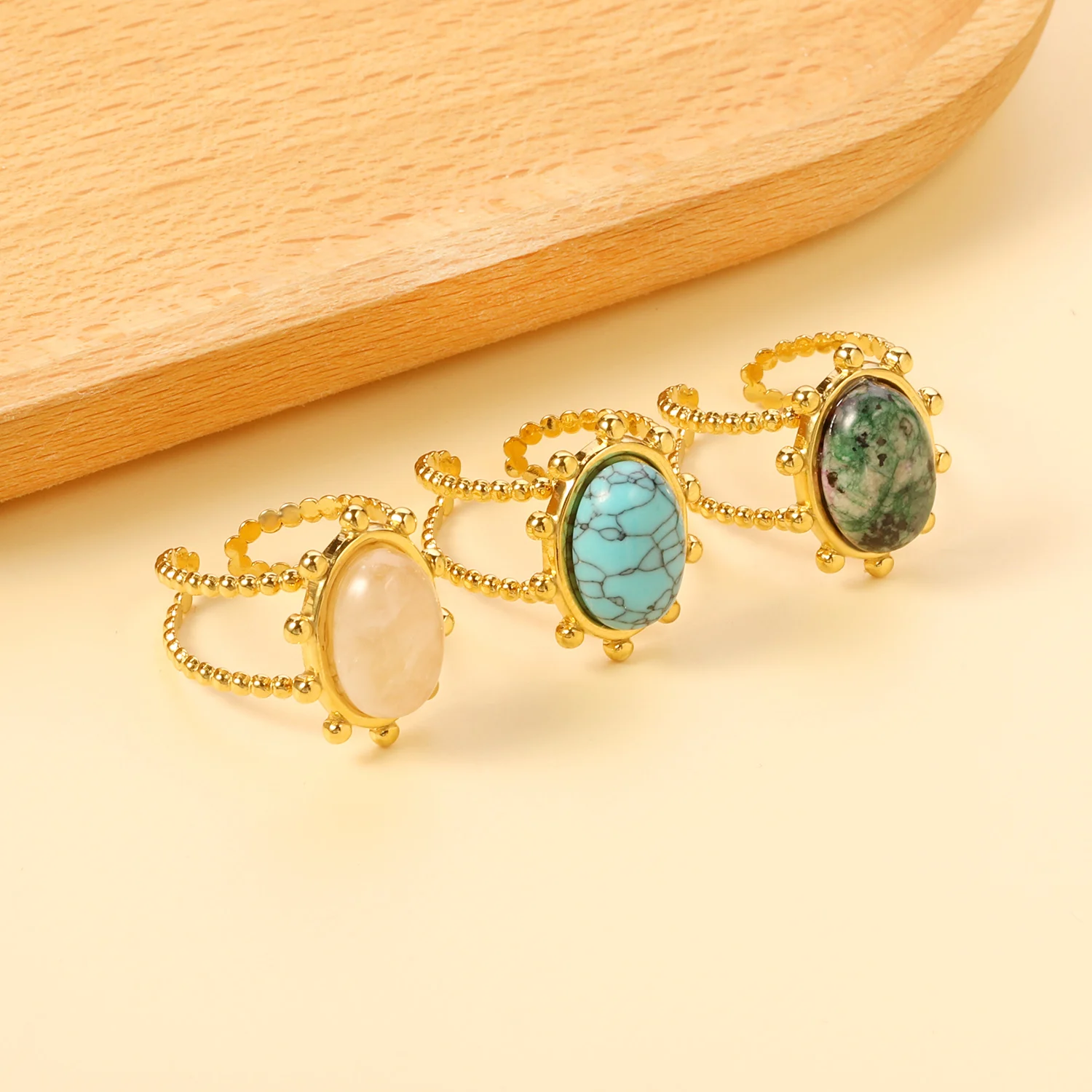 Edelstahl Naturstein Einzelring Unisex Vintage Mode Klassischer Schmuck Party Vielseitiges Luxusaccessoire Temperament