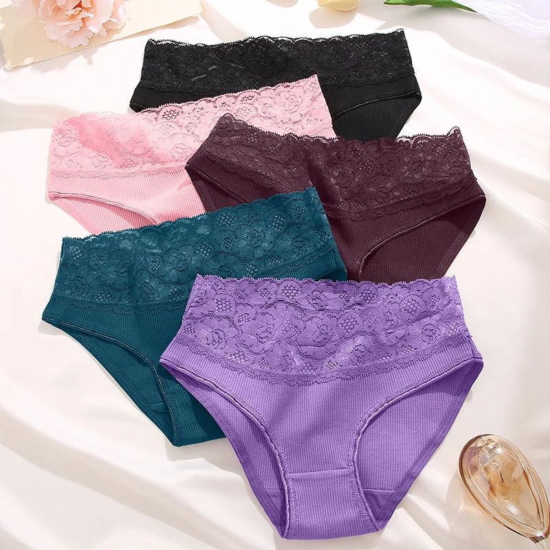 3Pcs/Set Sexy Lace Cotton Briefs Women Solid Color Hollow Out Low Waist Pantie Female Soft Breathable Lingerie Comfort Underwear