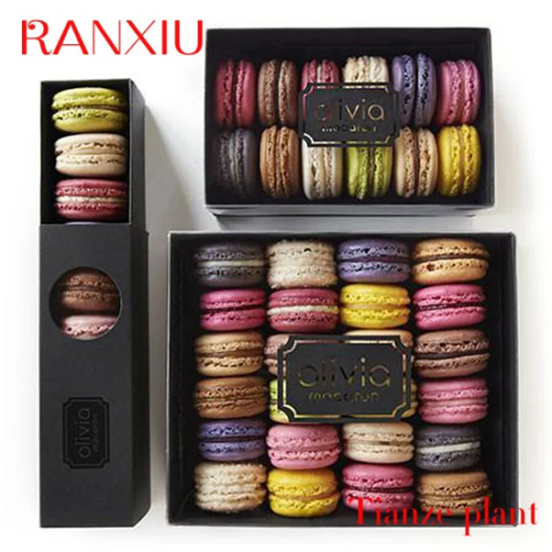 Custom Black Luxury Sliding Out Open Cardboard Paper Packaging Gift Macaron Drawer Box with window