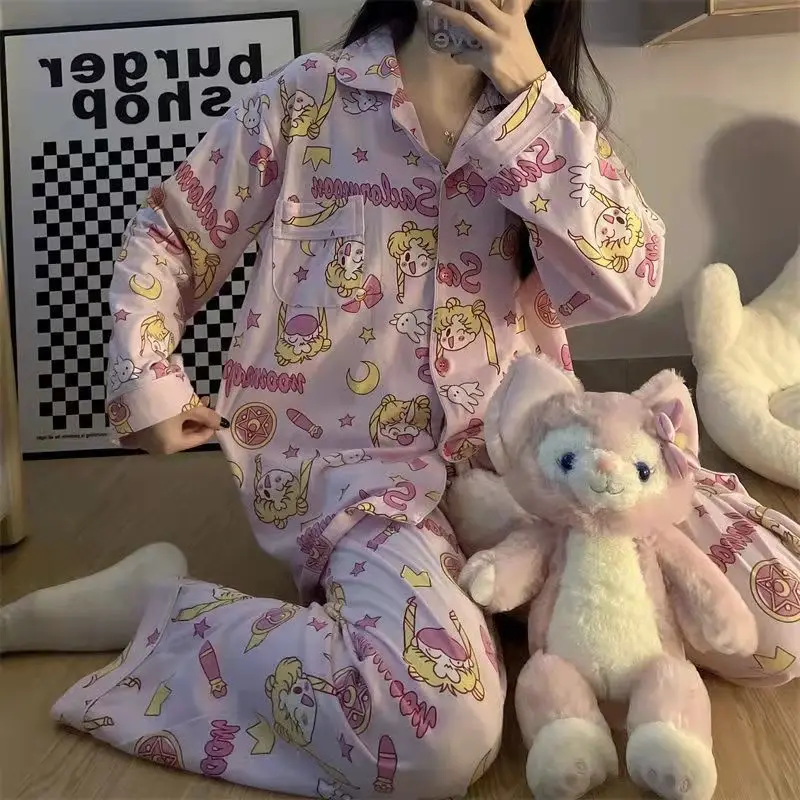 Pijama de Manga Larga de Anime Sailor Moon para Mujer, Pijama de Cosplay de Tsukino Usagi, Ropa de Dormir Kawaii de Dibujos Animados para Niñas