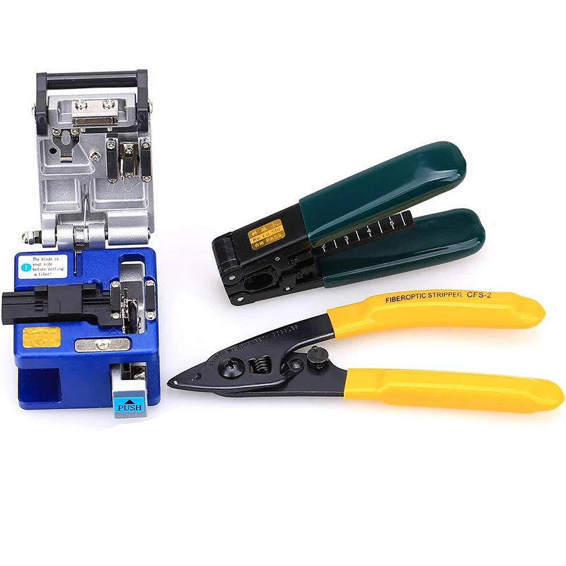 FTTH Fiber Optic Tool Kit with FC-6S Fiber Cleaver and Fiber Stripping Pliers to Fiber Cold Connection Fiber Optic Cutter