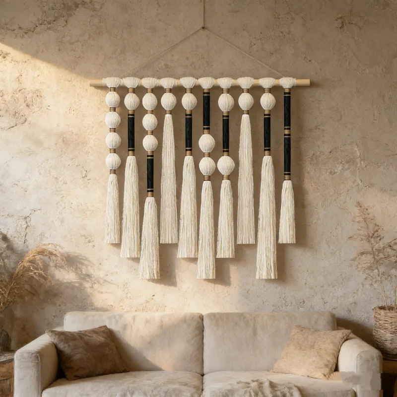 

Minimalist Boho Yarn Neutral Tassel Yarn Wall Art Handmade Macrame Wall Hanging for Bedroom & Entryway