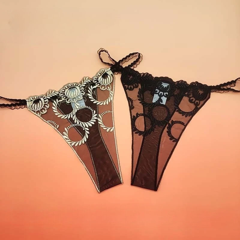 

Comfortable Sexy Women's Thong Low Waist Temptation Mesh Embroidery European American Pure Desire Wind Lace Women's Underwear