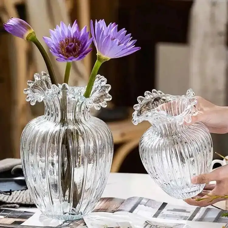 curling wave flower mouth Glass Vase ornament home decoration Nordic simple creative flower arranging device