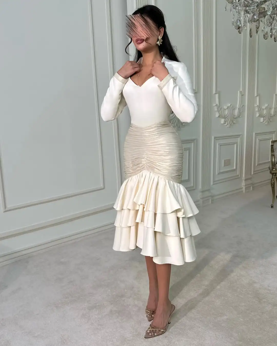 Custom V-Neck Satin Evening Dress A-Line