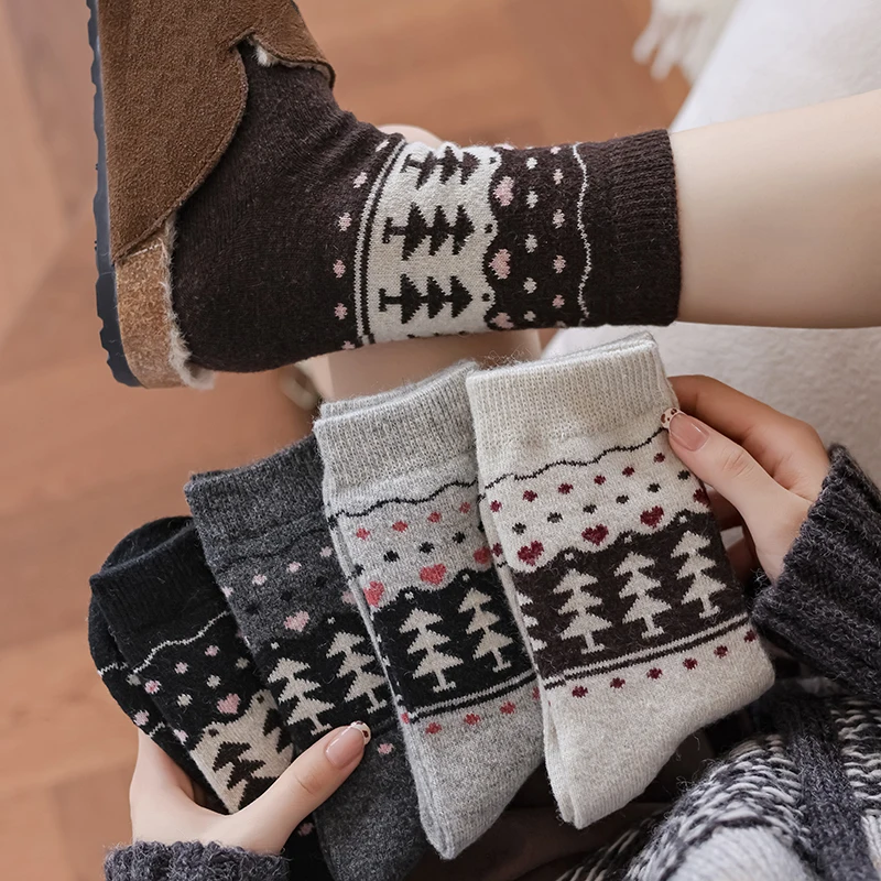 

Зимние женские носки, новый дизайн, модные повседневные толстые носки, дышащие теплые шерстяные носки для сна, носки с сердечками, высокое качество