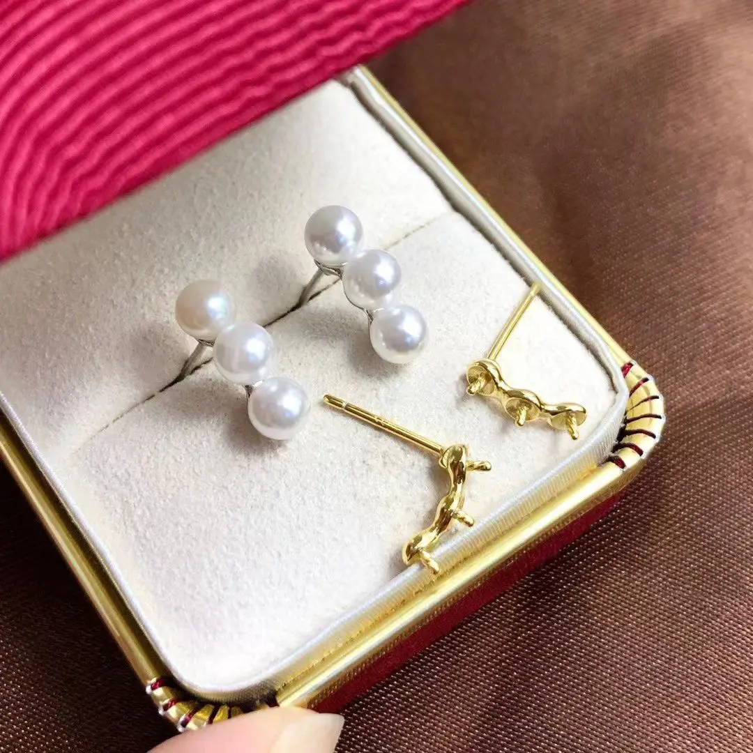 Wholesale S925 Sterling Silver Earrings Mount Findings Settings Base Mounting Parts Accessory for 4-5mm Pearls 5 pairs/lot
