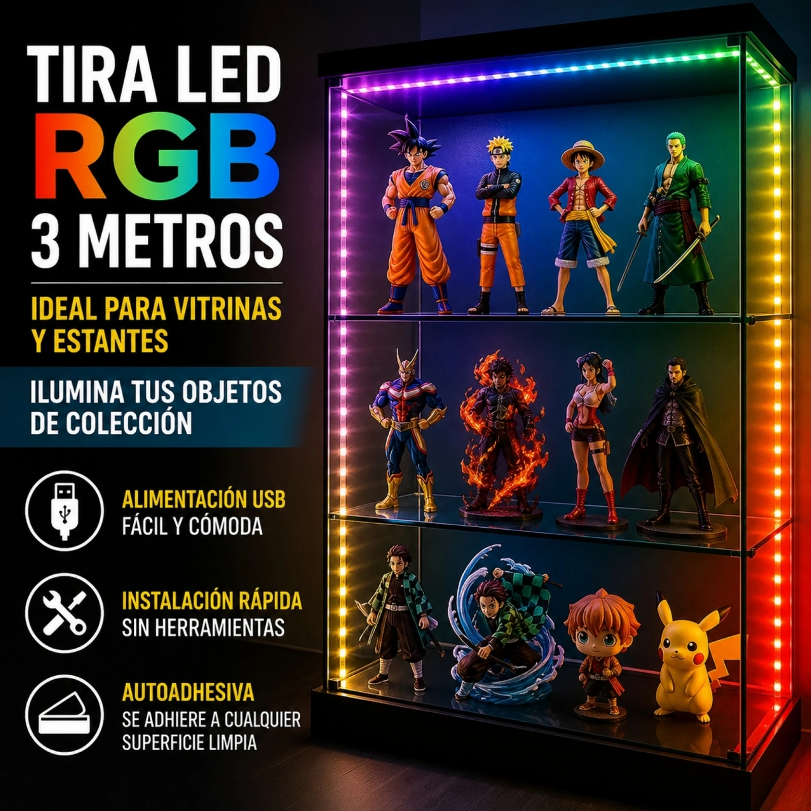 Bande LED RGB flexible de 3 m et 5 m avec télécommande, éclairage décoratif multicolore USB pour vitrines, meubles, téléviseurs et décorations festives, avec effets dynamiques réglables