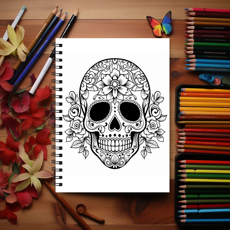 Mystic Skull Adult Coloring Book - 8.3x 11.2 Inch 22 Page Coloring Book - Helps Reduce Stress and Ease Emotions