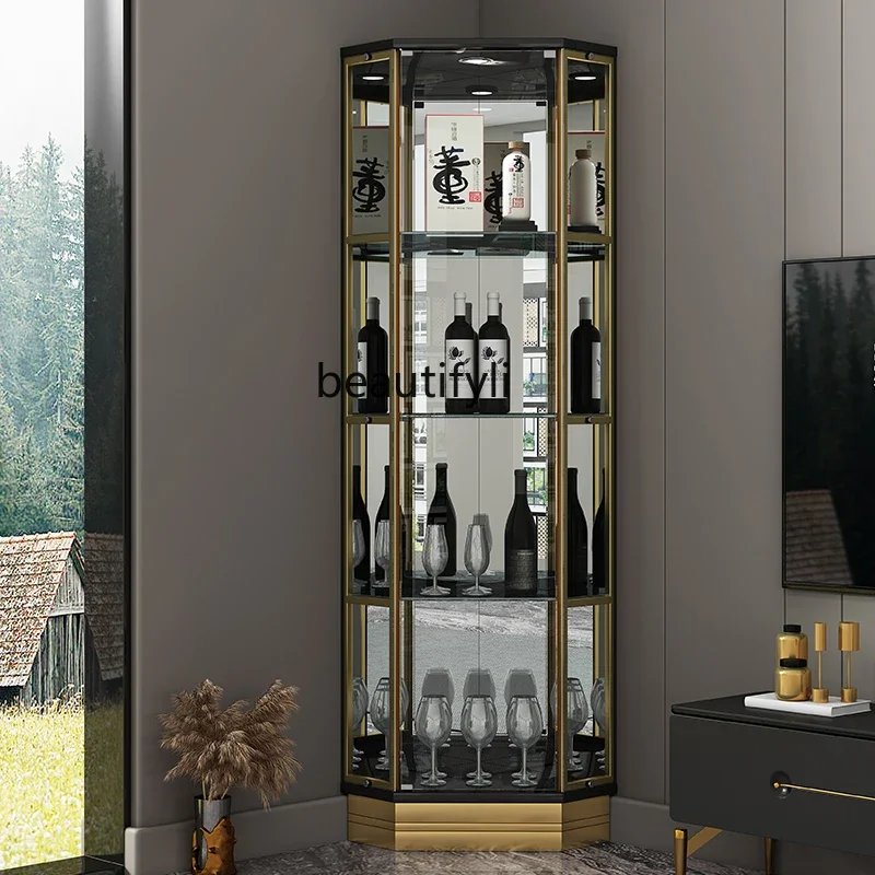 Vertical Triangle Wine Cabinet Light Luxury Glass High-End Fan-Shaped Display Wall Living Room Floor Corner Wine Cabinet