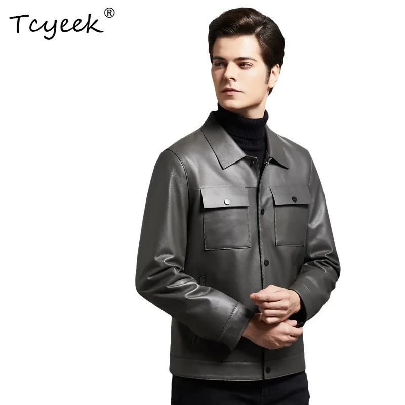 

Tcyeek Sheepskin Spring Autumn Trendy High End Lapel Solid Color Men Genuine Leather Jacket Jaqueta De Couro Masculina 가죽자켓