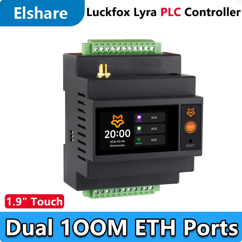 Luckfox Lyra PLC RK3506B Programmable Logic Controller Dual 100Mbps Ethernet Ports 1.9inch LCD Touchscreen