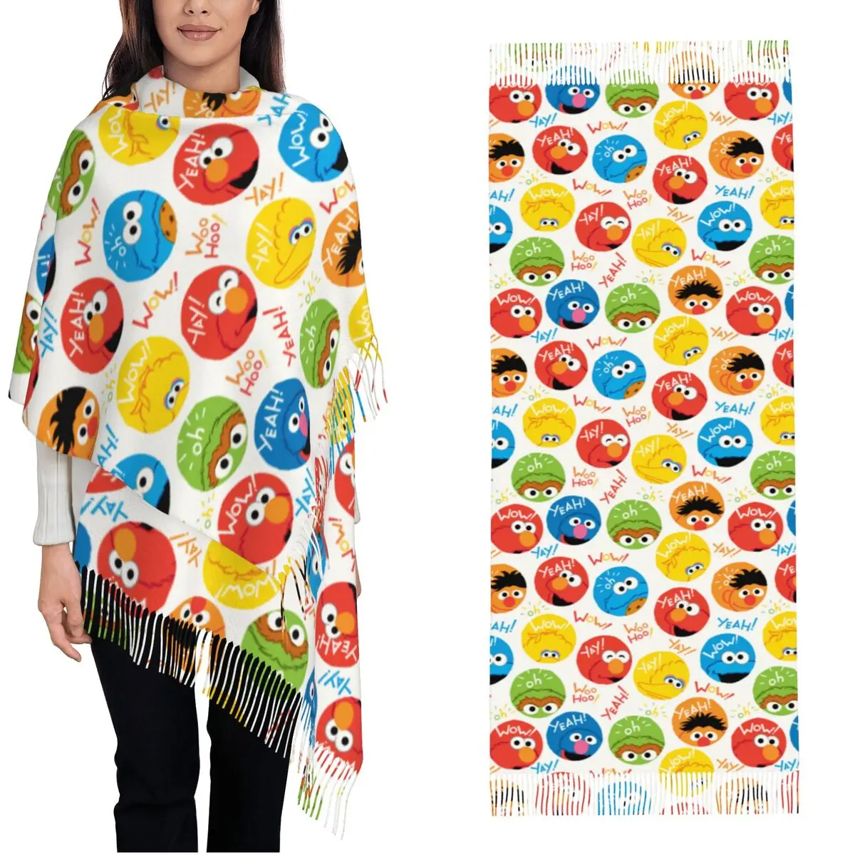 Sesame Street Circle Character Shawl Wraps Womens Winter Large Long Scarf Cookie Monster Cartoon Neckerchief Shawl Scarves