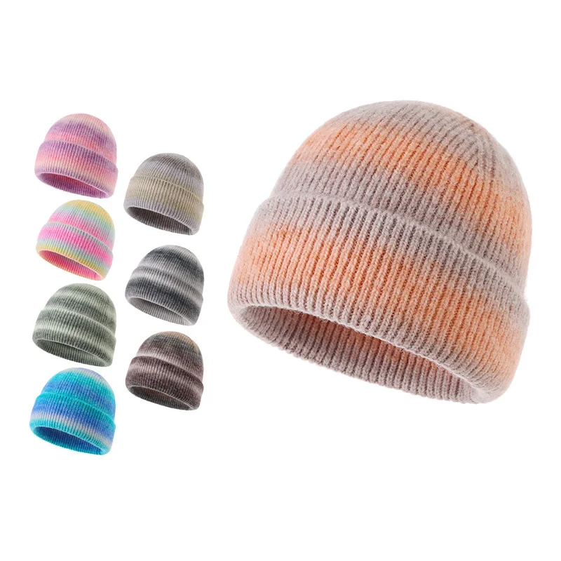 

Winter unisex gradient color thick warm mohair knitted yarn hat
