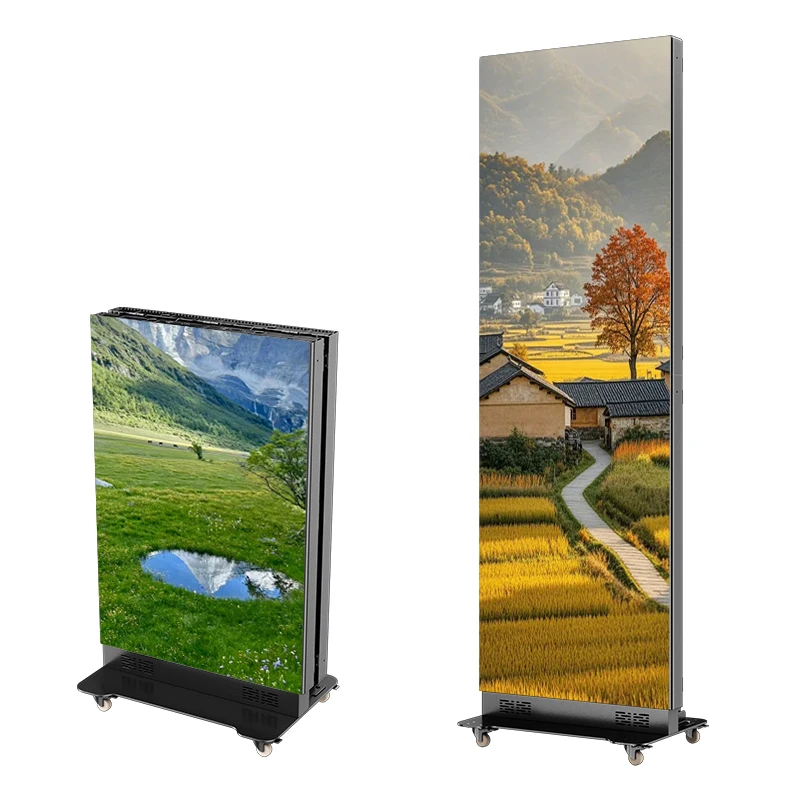 YUYI Indoor P2 P2.5 P3 Foldable Dual Faces Standing Poster LED Display with Wheel Video LED Display Advertising LED Screen