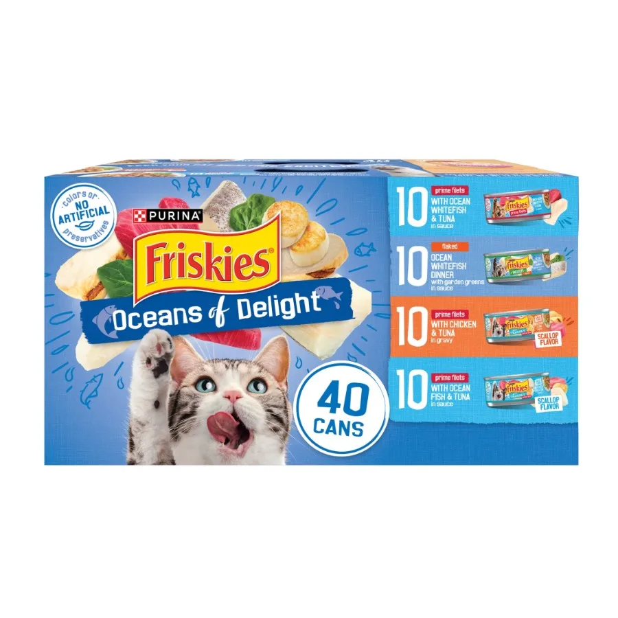 

Влажный корм для кошек Purina Ocean of Delight, ассорти вкусов в соусе, 5,5 унций, 40 банок, высокое содержание влаги, насыщенный вкус для кошек