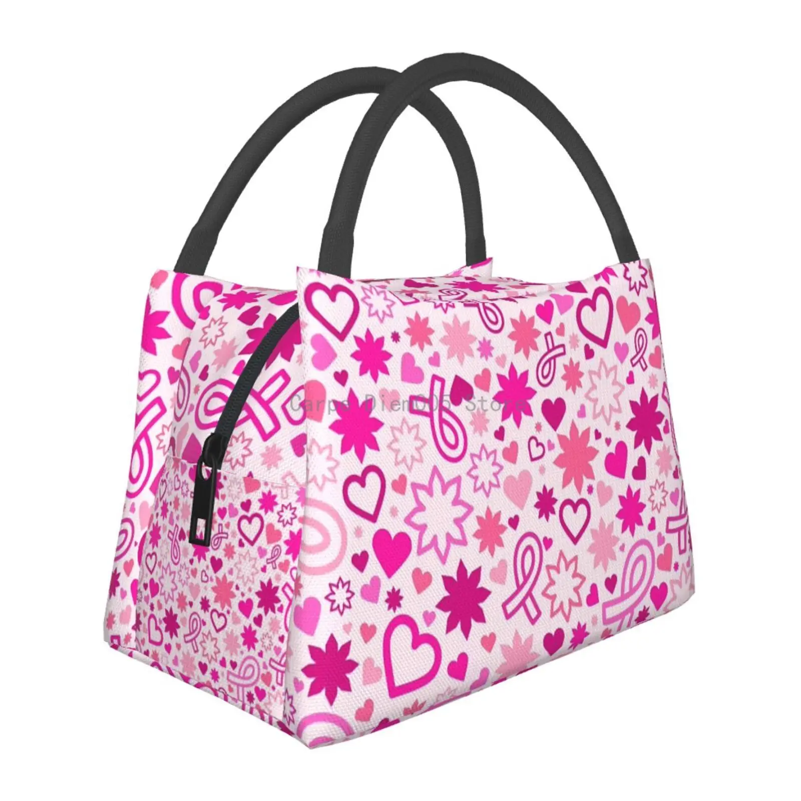 Breast Cancer Pink Ribbon Lunch Bags Insulated Lunch Bag, Reusable Box Tote Meal Prep Container For Men & Women Work