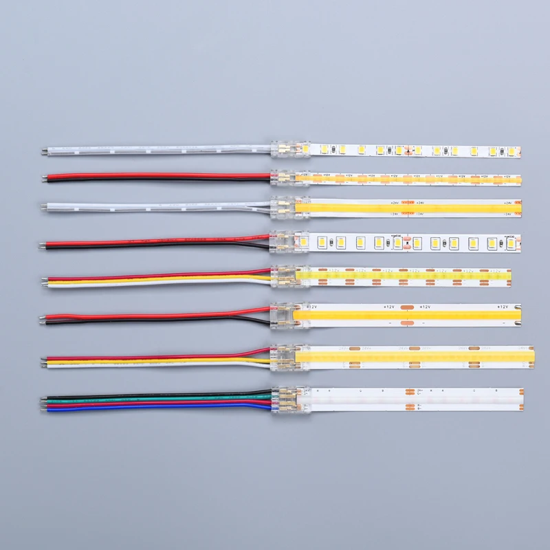 COB LED Strip Connectors, Strip to Wire with 10cm Wire Single-Ended 2/3Pin for 8/10mm COB/SMD CCT Connectors LED Connectors