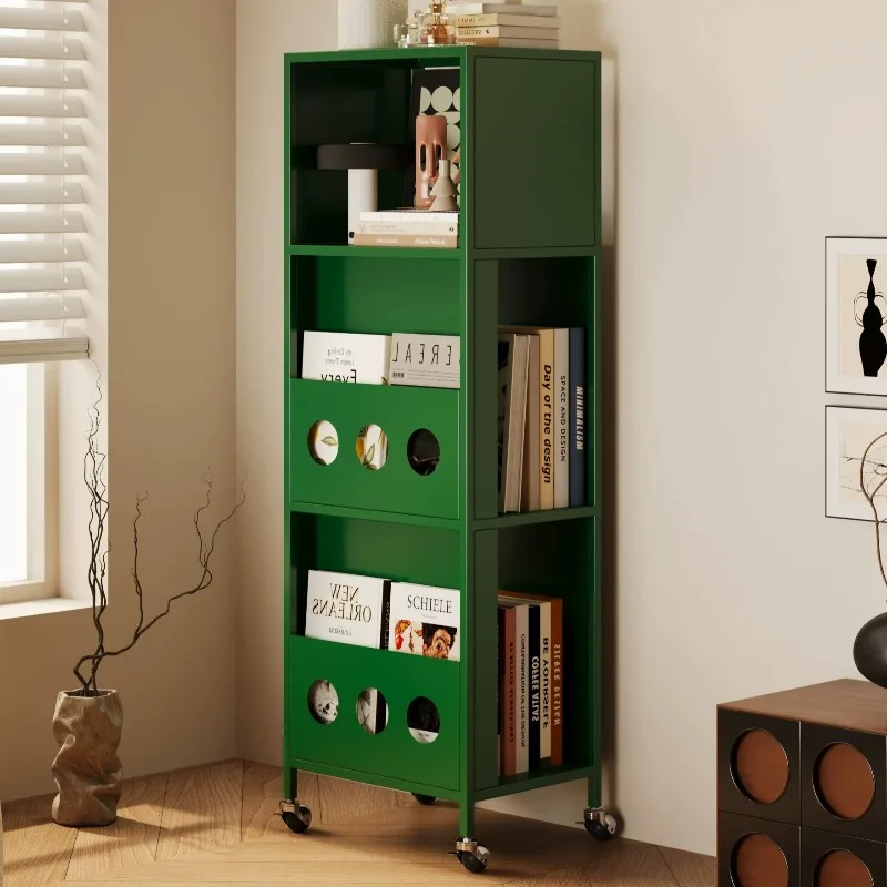 Wheels Narrow Bookcase Magazine Show Mobile Wheels Bookshelf Storage Living Room Muebles Almacenamiento Space Saving Furniture