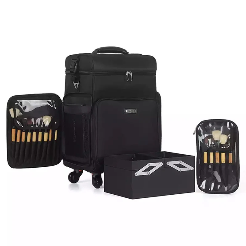 Creative Cosmetic case with wheels women rolling luggage tattoo nail kit suitcase oxford multi-function trolley makeup toolbox