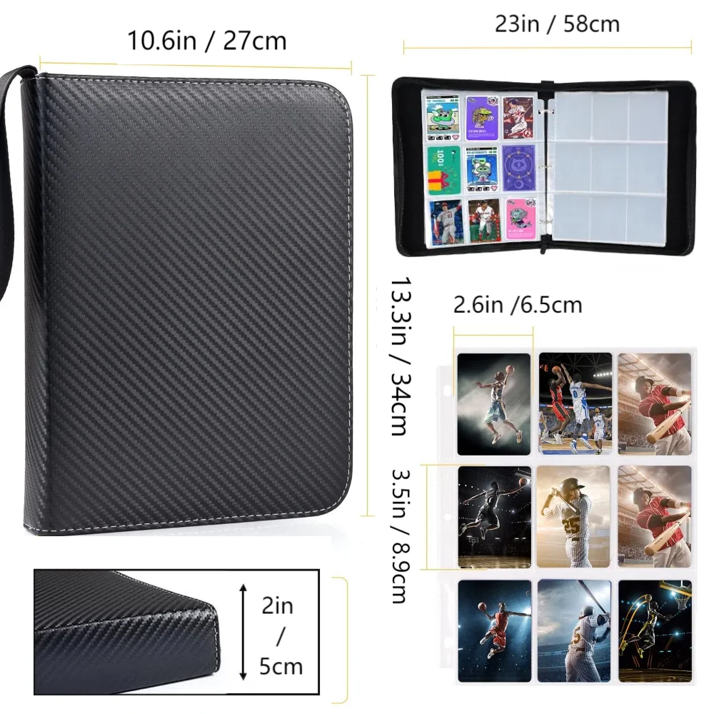 900 Double Sided 9 Pocket Collector Trading Card Binder 50 Removable Sleeves with Zipper PU Leather Cover Card Collection Album