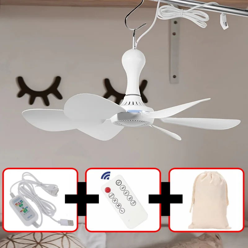 USB-Ventilator, leiser Deckenventilator mit 6 Flügeln, 4-Gang-Hängeventilator für Camping, Bett, Camping, Outdoor, hängende Camper-Zelte