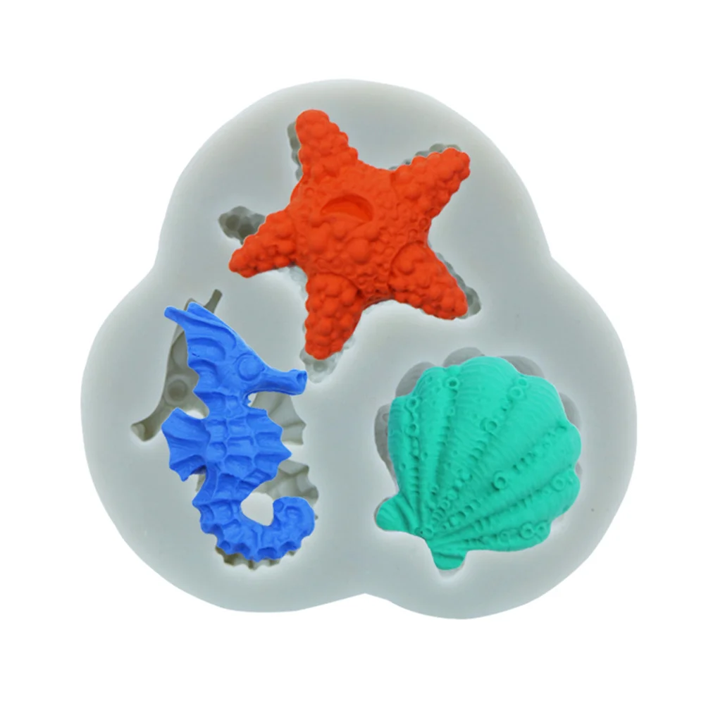 

1Pcs Silicone Cake Mold Sea Animal Shape Sea Star Seahorse Shells 3D Baking Mold for Fondant Chocolate Candy DIY Baking Tool