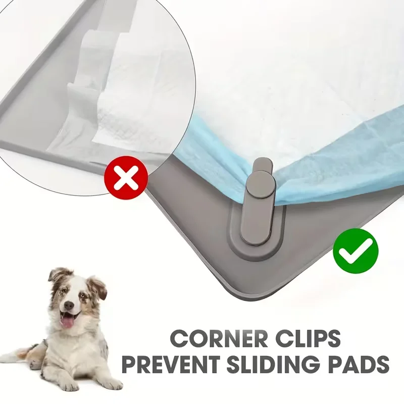 Multi-Size Pet Training and Urine Barrier Pad, Silicone Non-Slip Dog Potty Tray with 4 Support Clips