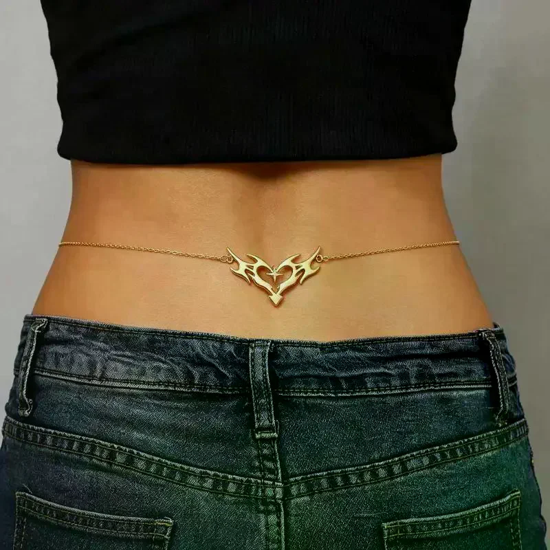 Punk Gothic Heart Flame Waist Chain Metal Body Chain Bikini Beach Party Outfit Jewelry - view 5