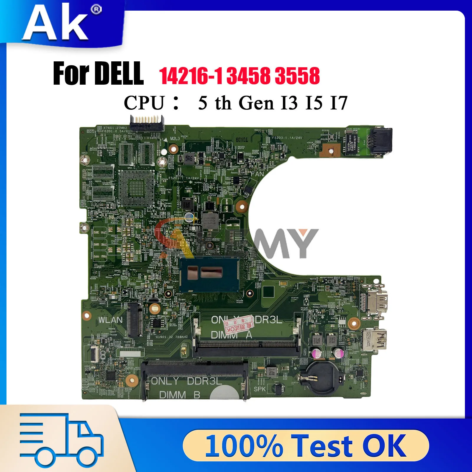 

Материнская плата для ноутбука DELL Inspiron 15 3458 3558 с процессором i3 i5 i7 CN-0MHDT2 0MY4NH IRIS 14216-1 DDR3, протестирована нормально