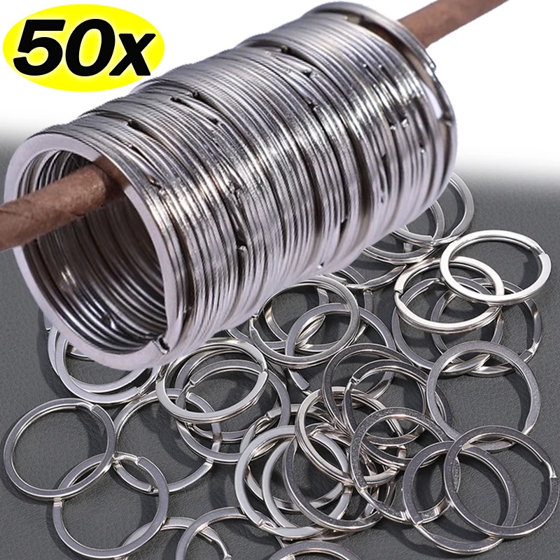 10-50pcs Car Stainless Steel Key Rings Round Flat Line Split Rings Keyring for Jewelry Making Polished Keychain DIY Findings