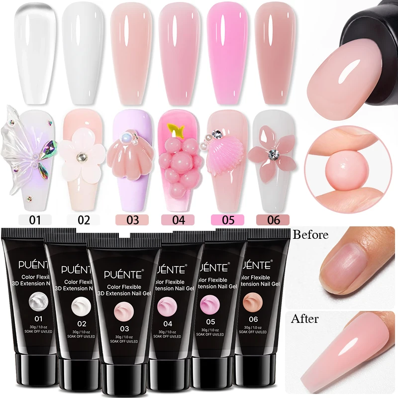 

PUENTE 30g Non-Stick Hand Extension Nail Gel 3D Carving UV Gel Clear Nude Pink Colors Solid Builder Nail Gel Polish For Manicure