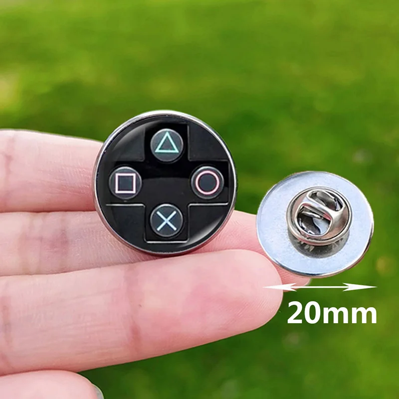 Game Controller Lapel Pins Backpack Badge Video Console Button Glass Photo Exquisite Stainless Steel Brooch for Boyfriend Gift