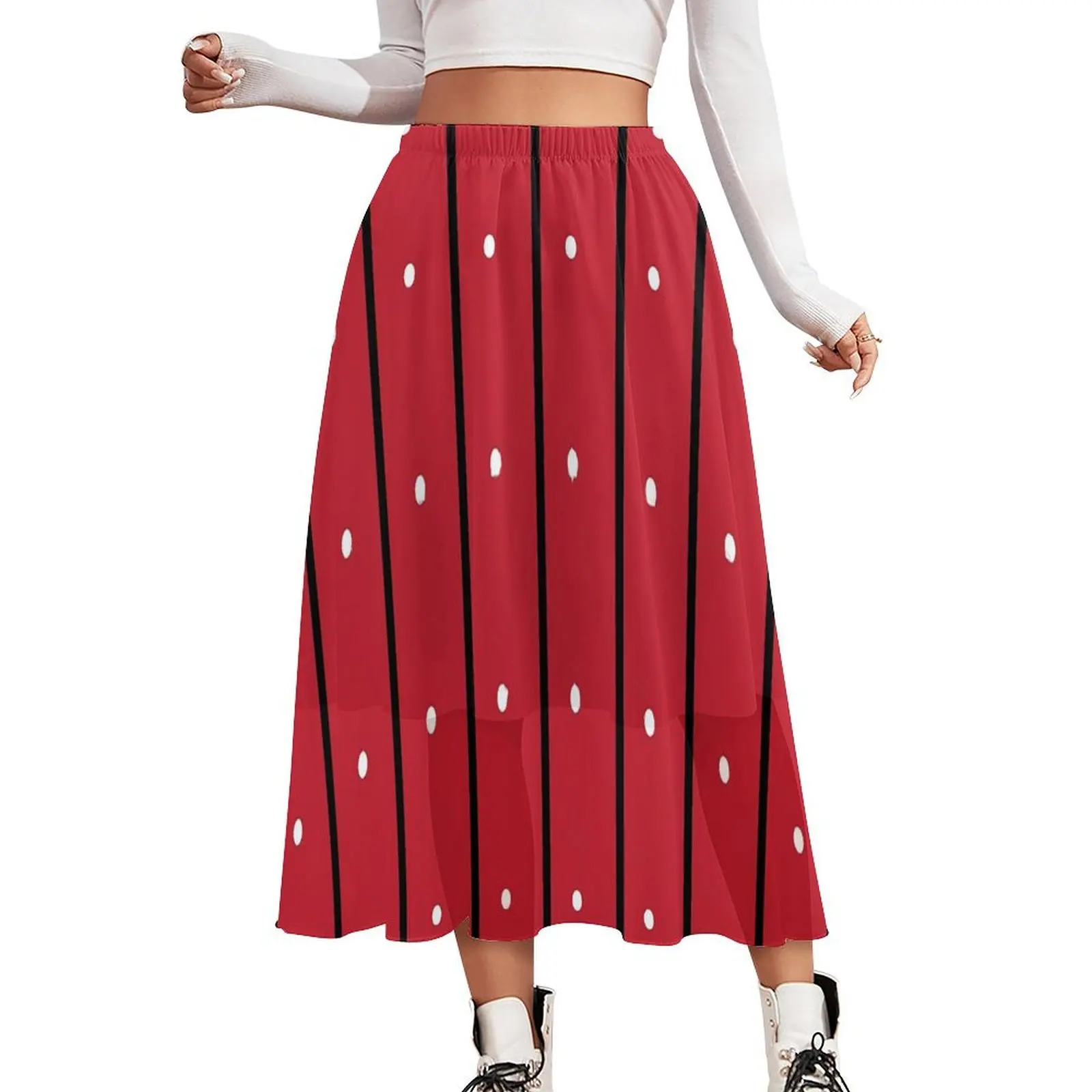 

Striped Polka Dot Chiffon Skirt Black Stripes Streetwear Casual Skirts Female Modern A-line Skirt Printed Clothing Birthday Gift