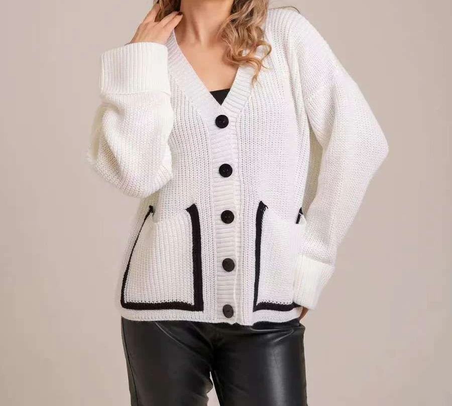 

2025 Spring/Summer New Style Loose Large-Sized V-Neck Sweater Women's Coat