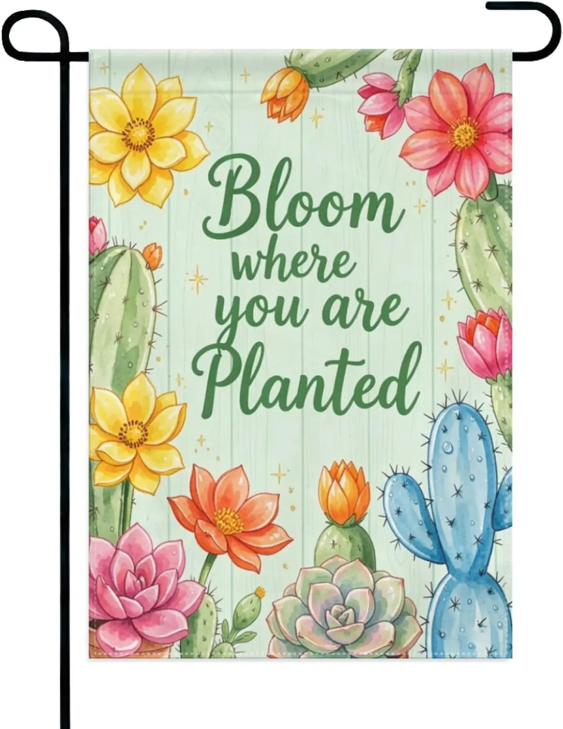 Bloom Where You Are Planted Garden Flag 12×18in Double Sided Watercolor Succulent Cactus Spring Summer Outdoor Decor For Yar IIC