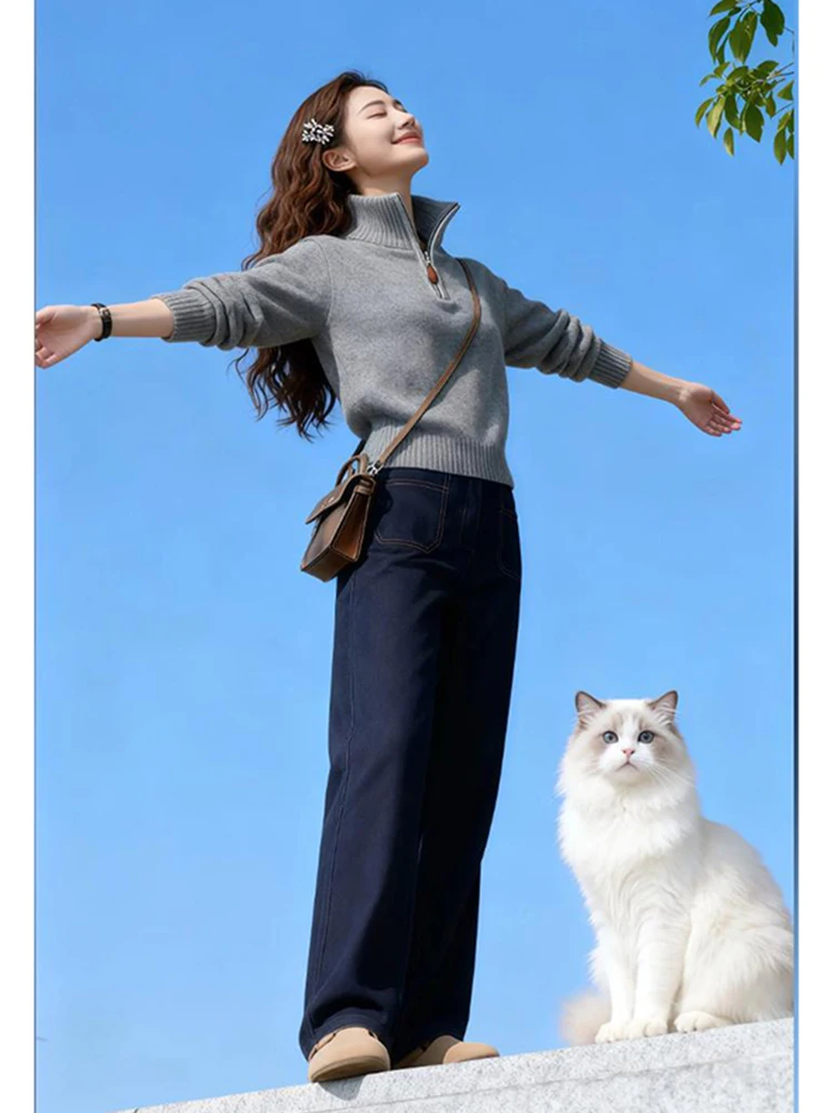 

Корейский вязаный свитер с высоким воротником и молнией, женский осенне-зимний новый утягивающий модный длинный свитер свека