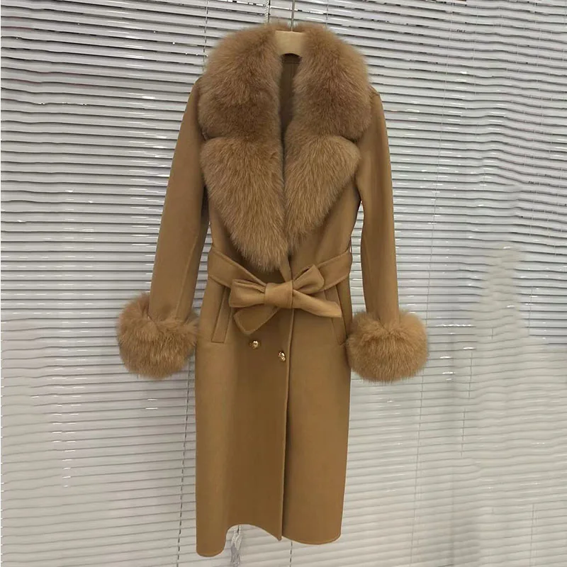NONE Long Women Coat Wool Cashmere Fox Fur 8
