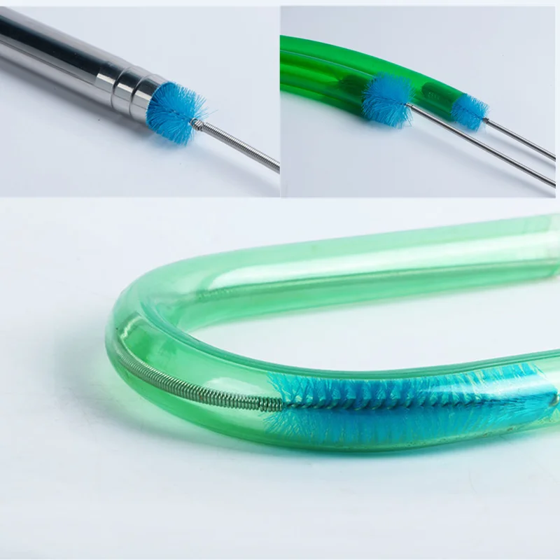 90cm/155 Aquarium Cleaning Brush Stainless Steel Flexible Bent Tube 2x brush Water Air Tube Hose Cleaner Fish Tank Accessories