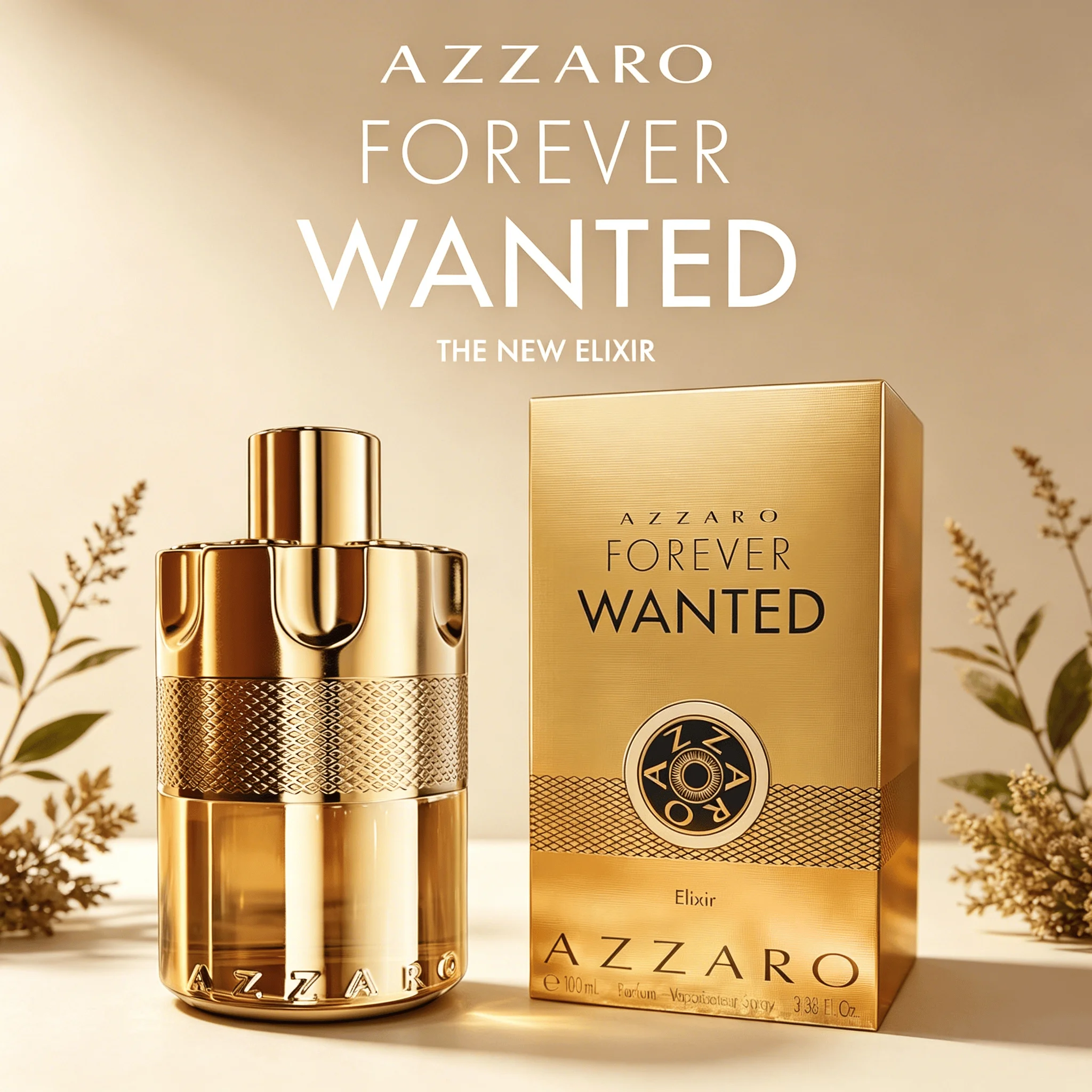 Azzaro Forever Wanted Elixir Cologne pour Homme, Parfum Oriental Boisé Intense et Chaleureux, Flacon en Forme de Pistolet Métallique Doré, Bouchon Antidérapant à Grille, Vaporisateur de Parfum Masculin pour Soirée
