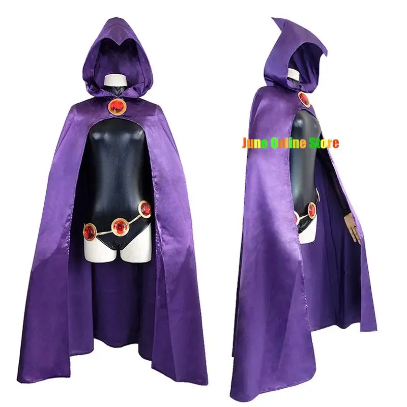 Tiener Titanen Raven Cosplay Kostuum Superheld Mantel Jumpsuits Zentai Halloween Strakke Kleding + Cape + Taille Sieraden Ketting Kid Size