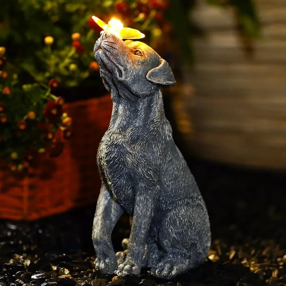 

Solar Garden Statue Dog Figurine – Outdoor Decoration with Butterfly for Garden Yard Lawn Home Decor Outside