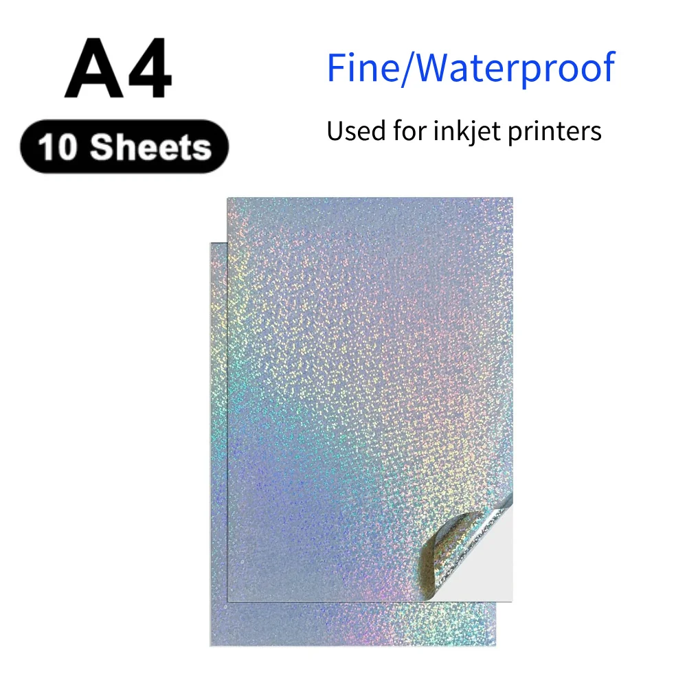 10 Blatt Holographisches Vinyl-Aufkleberpapier, bedruckbares Vinyl, Rhombisches Prisma, Regenbogenstern, selbstklebende Aufkleber für Tintenstrahldrucker – Detail 11